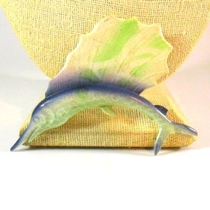 Unique Vintage Enamel Sail Fish Brooch - pin 3 1/2" L